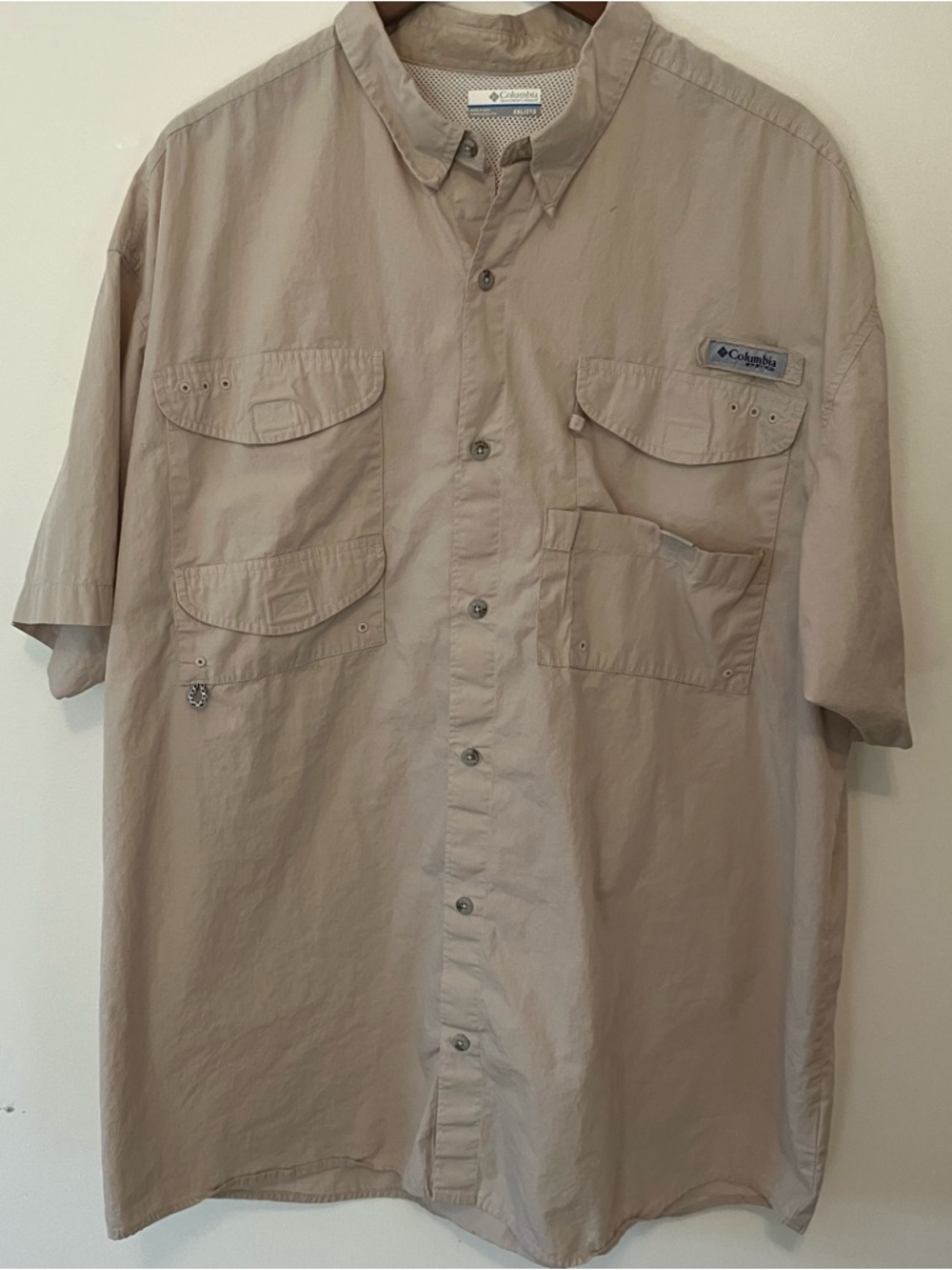 Columbia PFG Vented Fishing Shirt Men’s Sz 2XL Tan Short Sleeve Outdoor